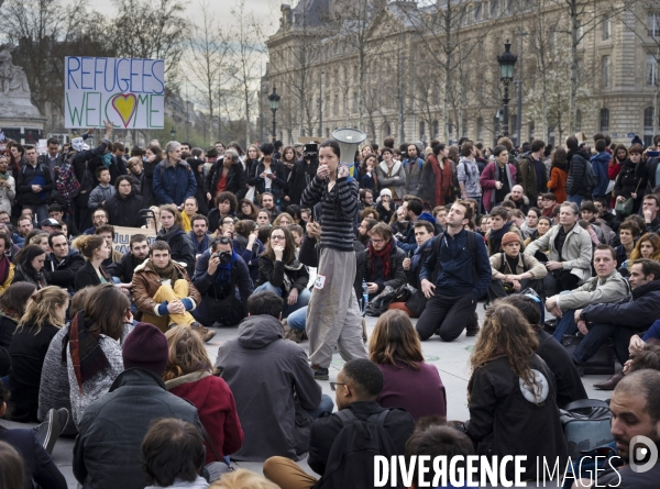 Nuit Debout place de la République à Paris.