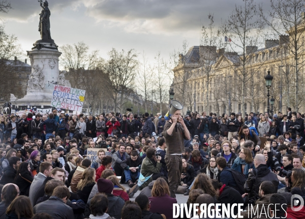 Nuit Debout place de la République à Paris.