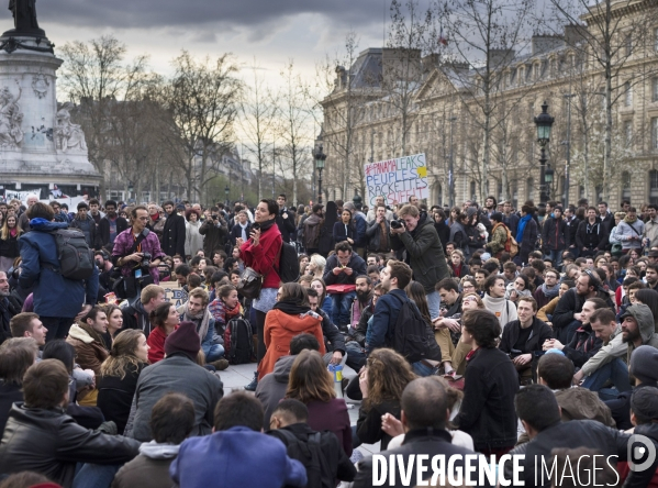 Nuit Debout place de la République à Paris.