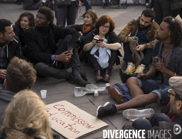 Nuit Debout place de la République à Paris.