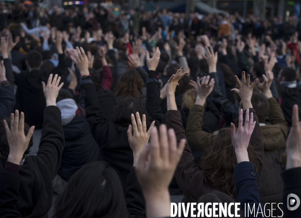 Nuit Debout place de la République à Paris.