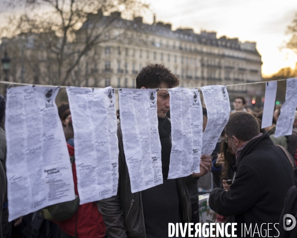 Nuit Debout place de la République à Paris.