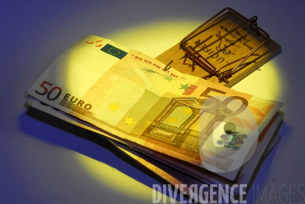Illustration - Symbole : impots, piège, billets, euro, fiscalité, epargne,