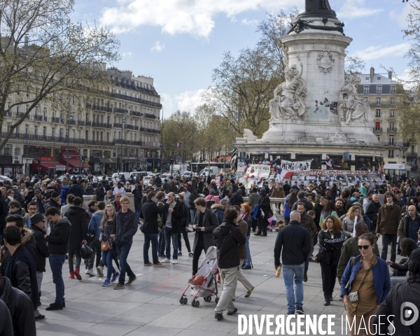 Nuit Debout place de la République à Paris.