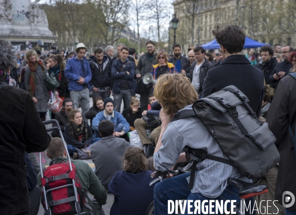 Nuit Debout place de la République à Paris.