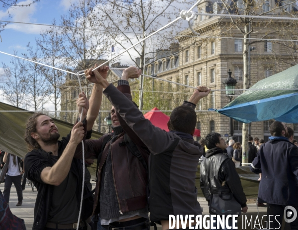 Nuit Debout place de la République à Paris.