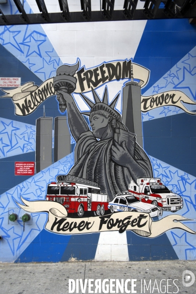 Retour a Manhattan # 02.Une peinture murale rappelle les attentats du 11 septembre 2001
