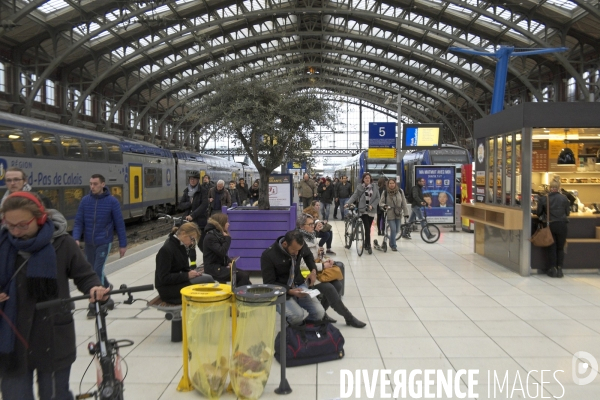 Illustration Avril 2016.Cyclistes a la gare de Lille Flandres